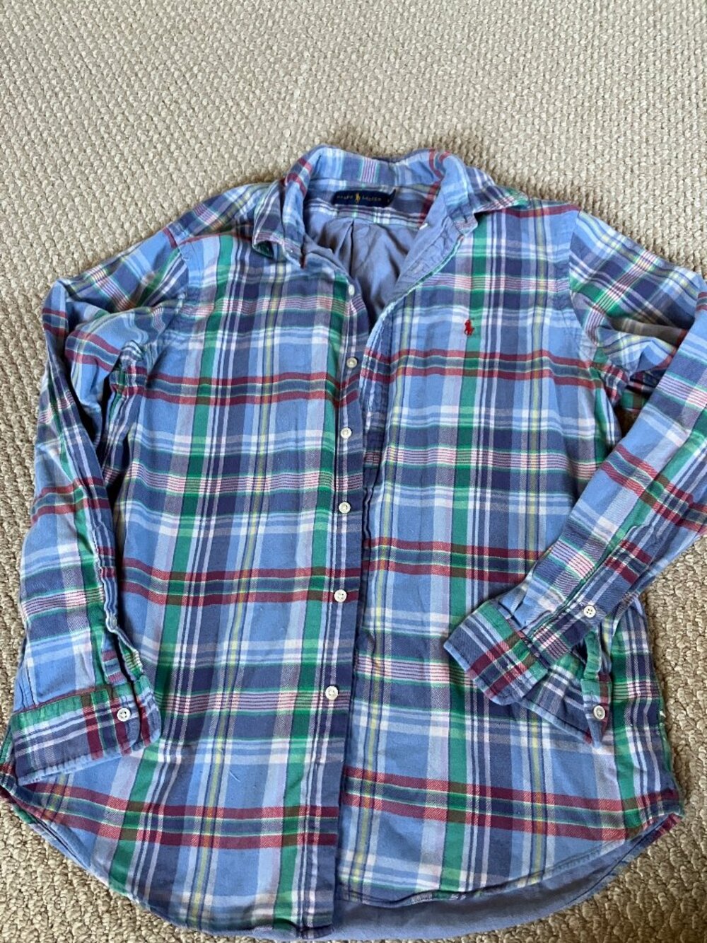 Ralph Lauren Striped Blue Plaid Button Down Shirt Lined Large